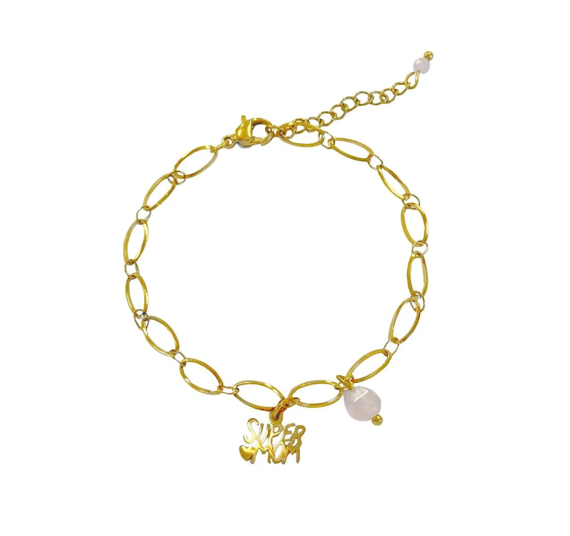 Armband Super Mom - Edelstahl gold