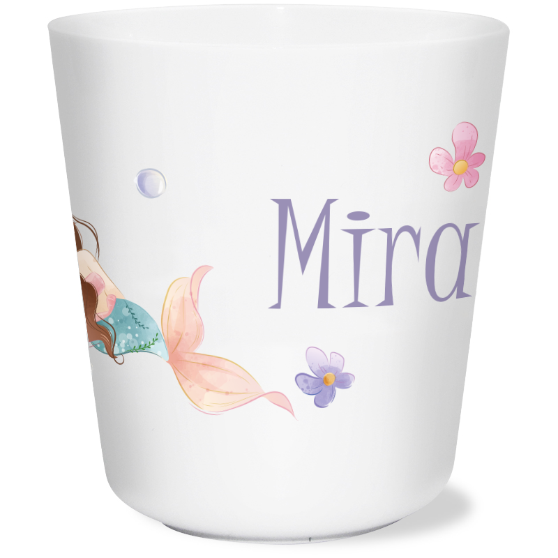 Trinkbecher für Kinder mit Meerjungfraumotiv und Name personalisiert