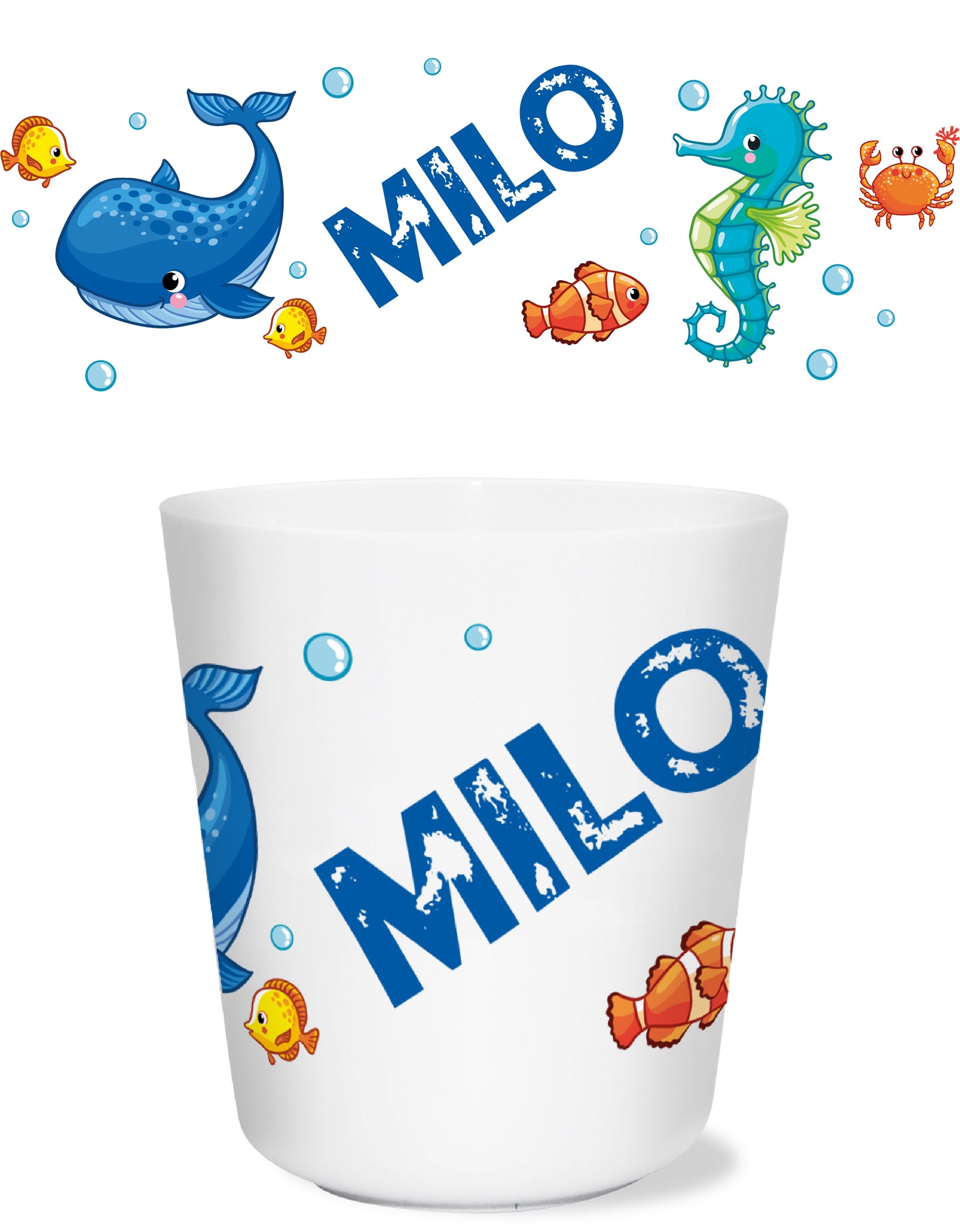 Trinkbecher für Kinder mit Unterwasserweltmotiv und Name personalisiert