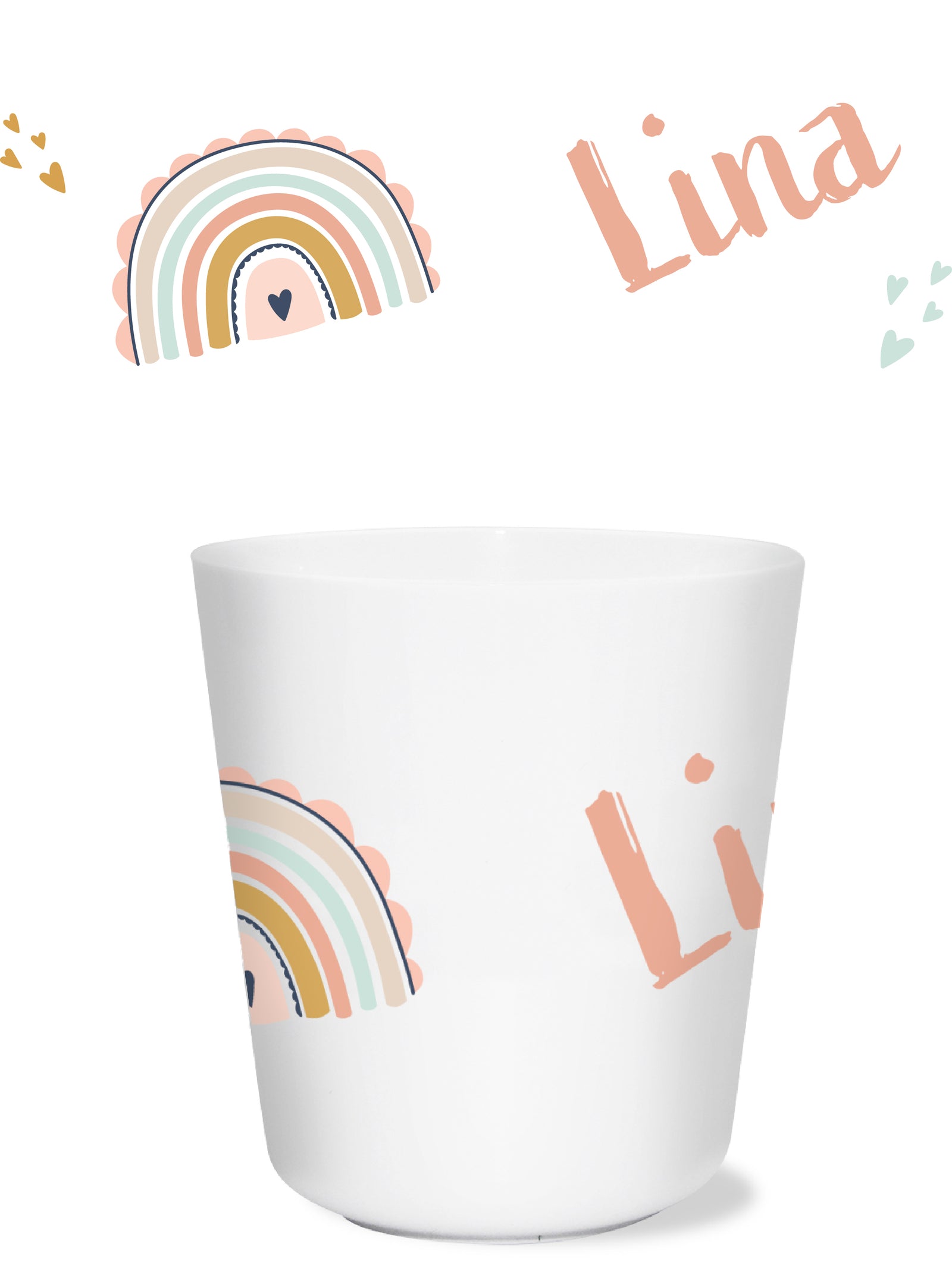 Trinkbecher für Kinder mit Regenbogenmotiv und Name personalisiert
