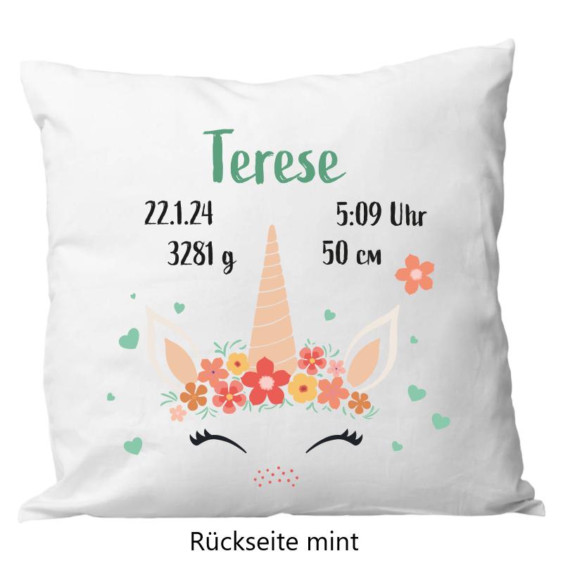 Oreiller de naissance 40x40cm licorne