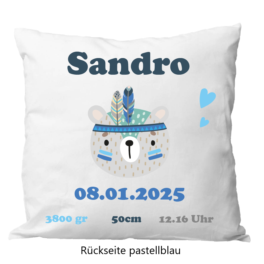 Oreiller de naissance 40x40cm ours indien