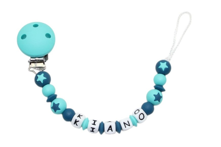 Nuggikette Silicone avec nom Astérisques Turquoise: Essence