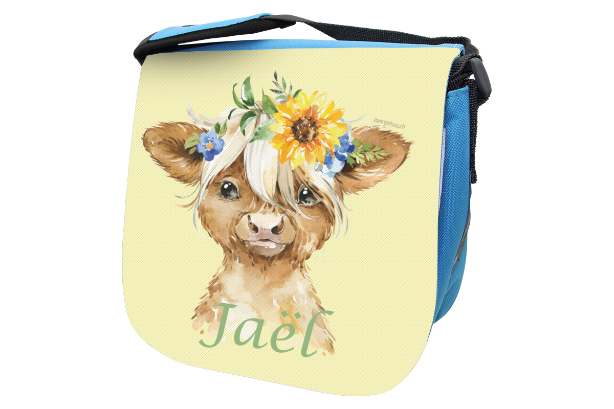 Personalisierte Kindergartentasche mit Highlandtieren und Name