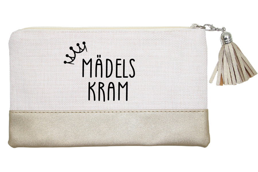 Bedruckte Kosmetiktasche für Frauen mit Mädelskram in gold