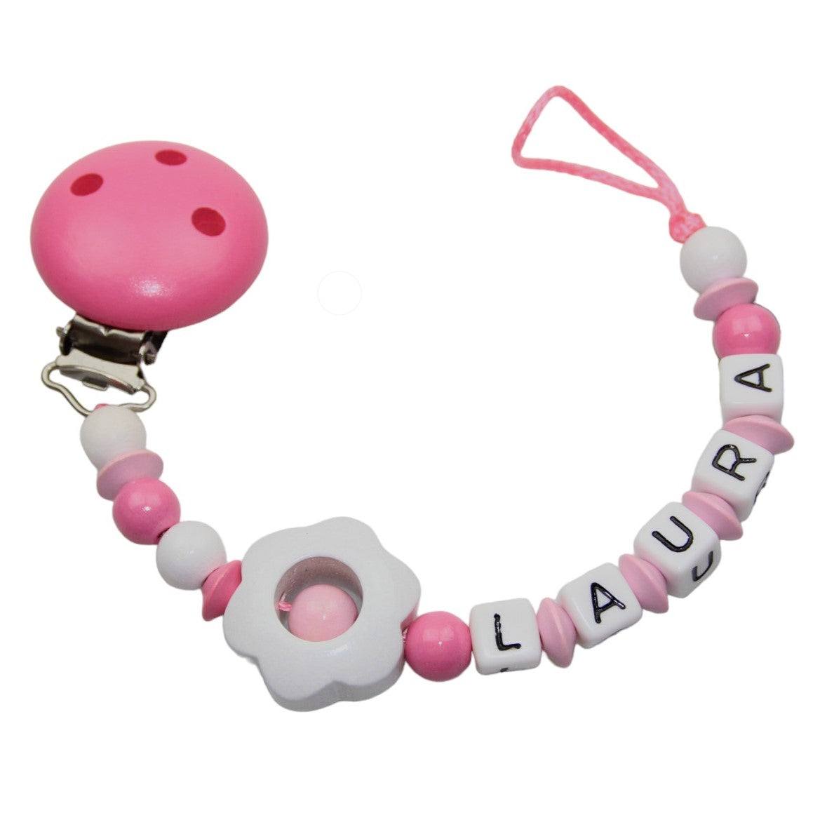 Nuggikette avec nom lochflume rose: blanc