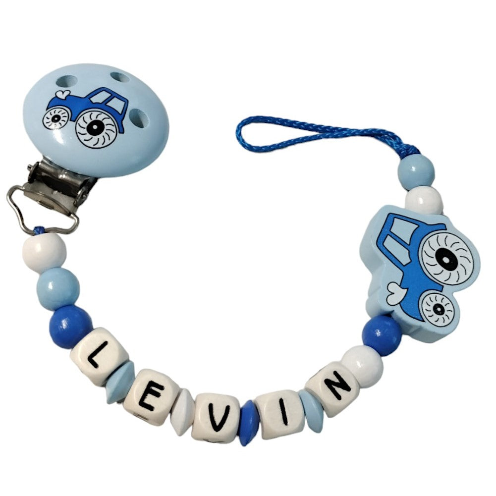 Nuggikette avec nom tracteur bleu moyen: blanc