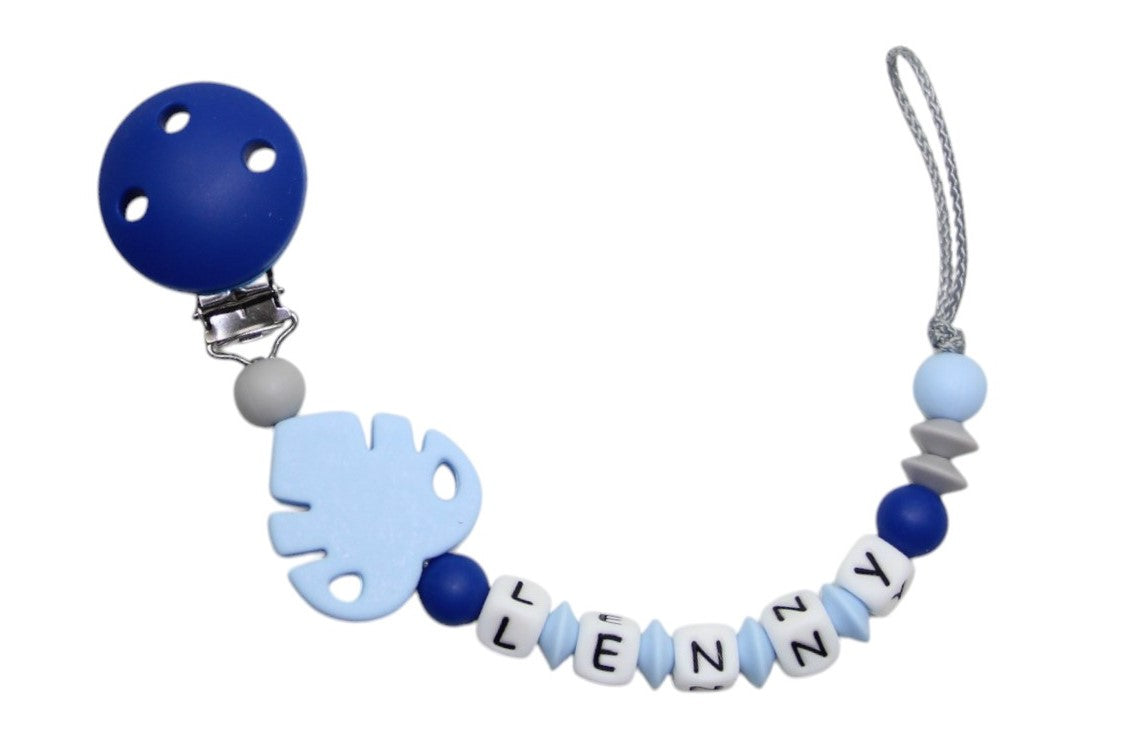 Nuggikette Silicone With Name Leaf Blue Royal: Pastelblau