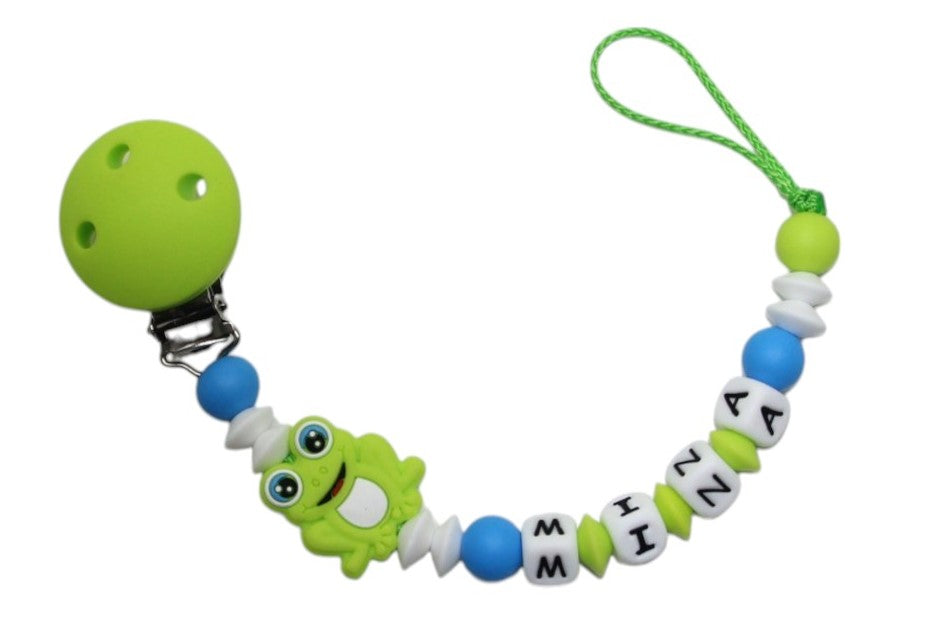 Nuggikette Silikon mit Name Frosch lemon:hellblau