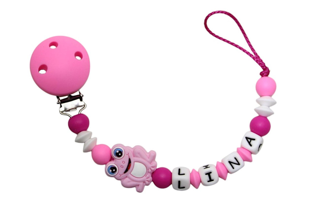 Nuggikette Silicone avec nom Frosch Zartrosa: Pink