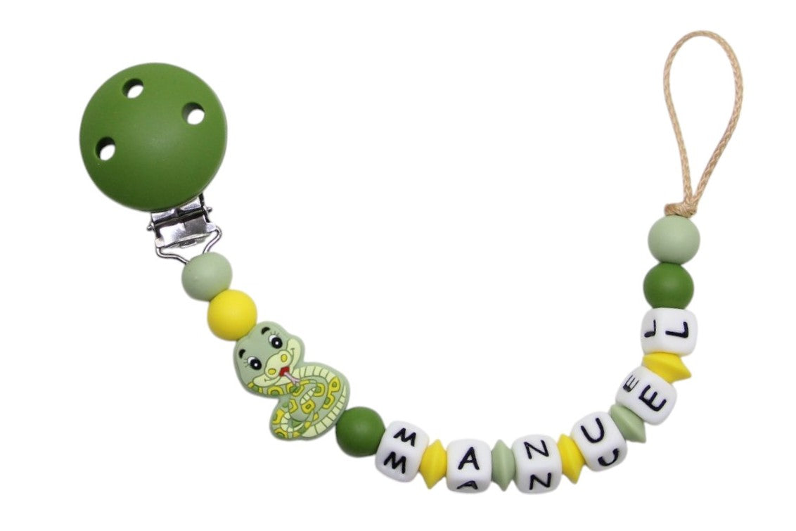 Nuggikette Silicone avec nom Snake Army Green: Lindgrün