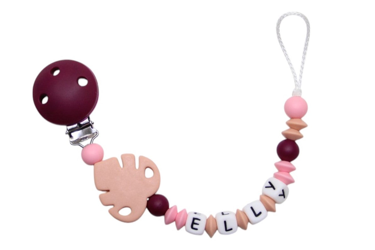 Nuggikette Silikon mit Name Blatt rotwein:pfirsich