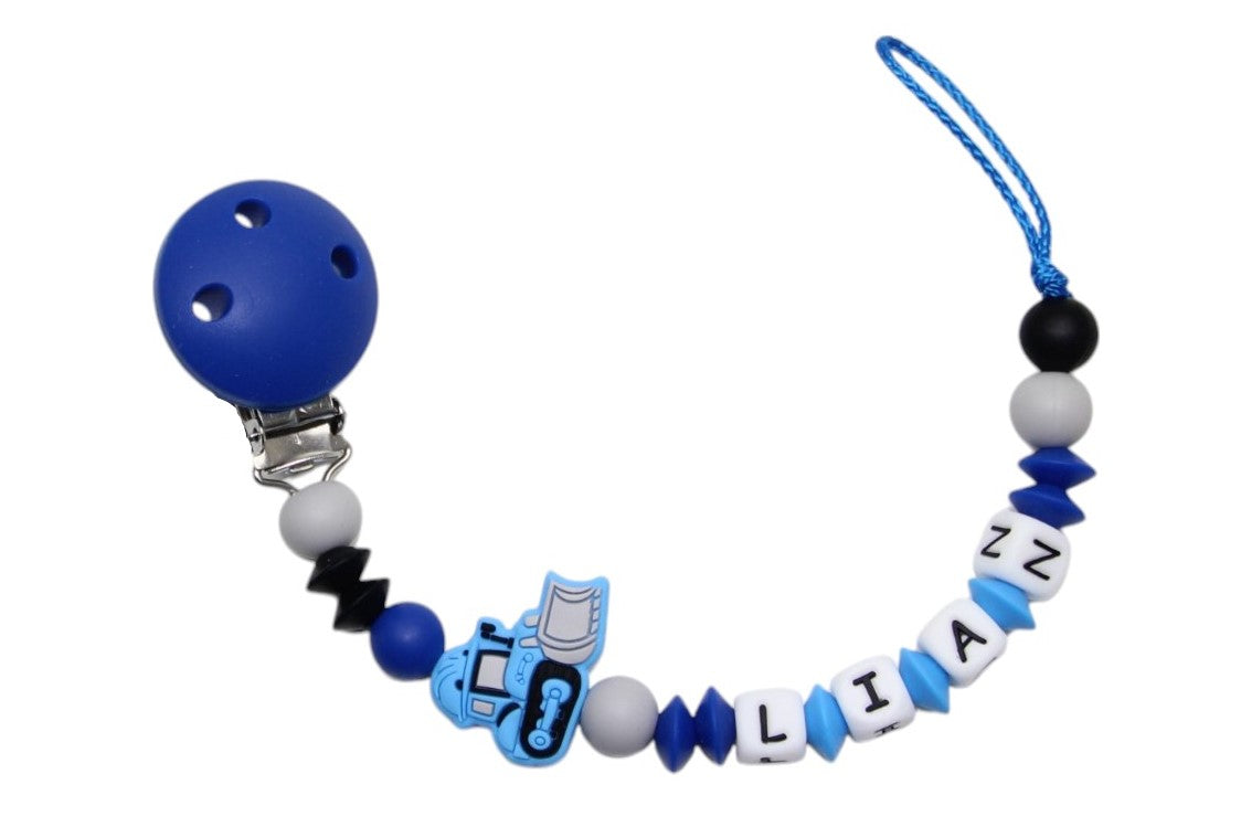 Nuggikette Silikon mit Name Bagger royalblau:hellgrau
