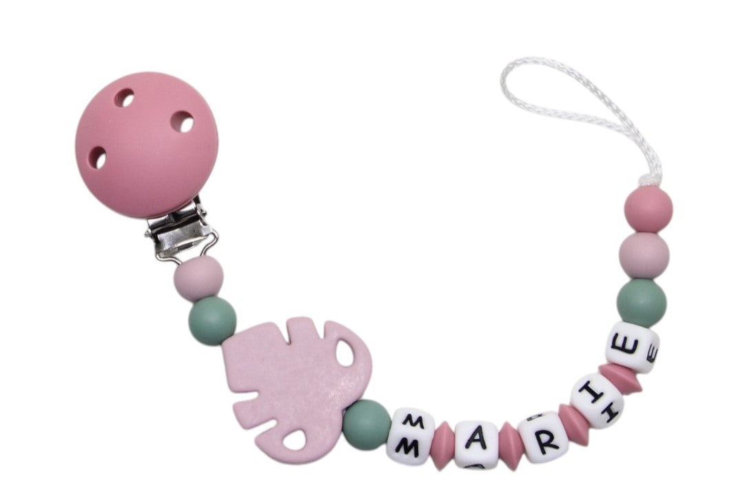 Nuggikette Silikon mit Name Blatt blush:basil