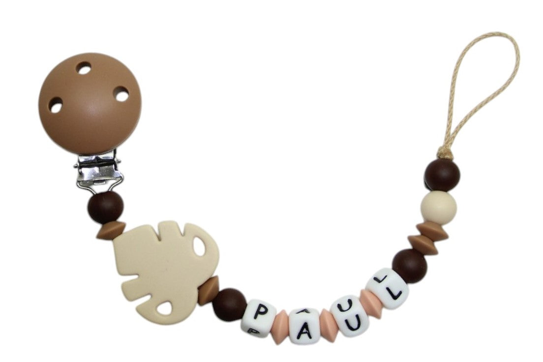 Nuggikette Silikon mit Name Blatt camel:beige