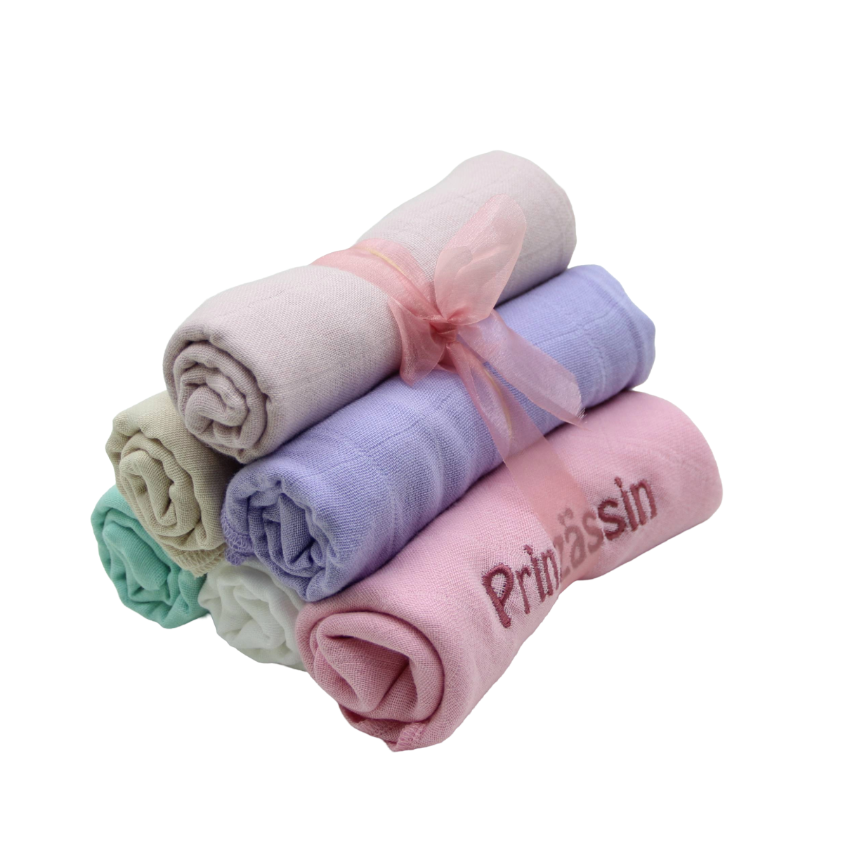 Geschenkset mit Nuscheli in pastellfarben und mit den Namen 