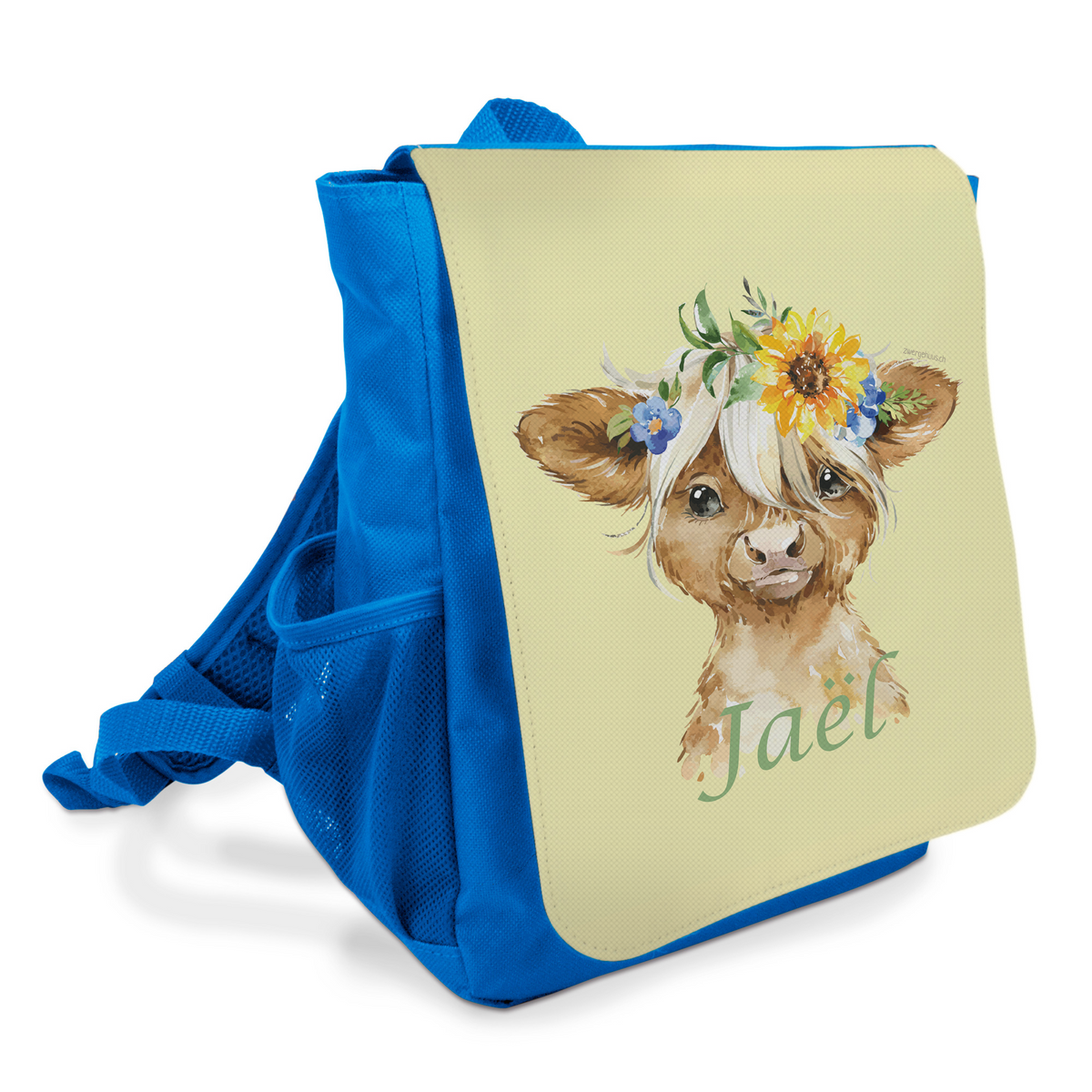 Personalisierter Kinderrucksack mit Highlandkuhmotiv und Name