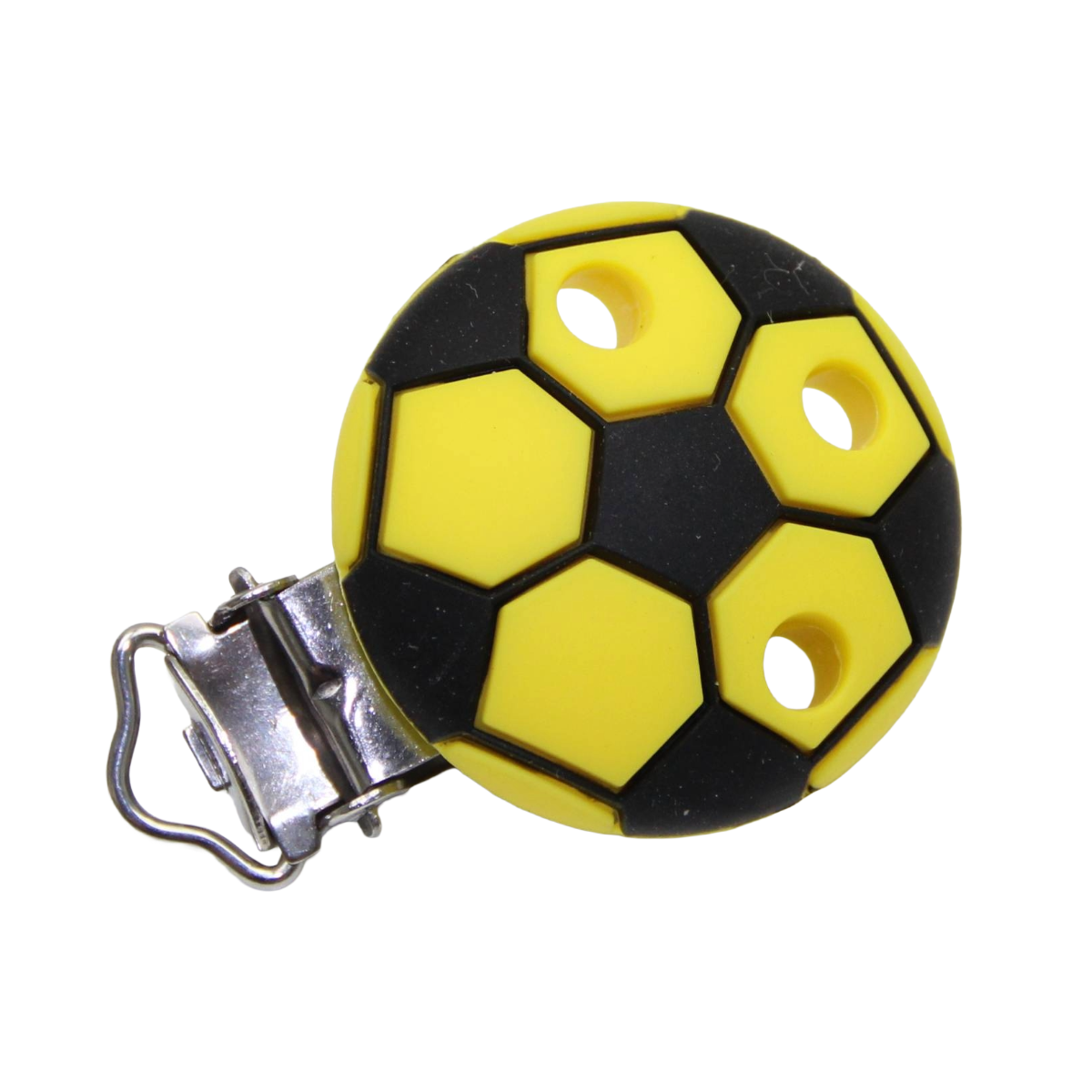 Befestigungsclip mit Fussballmotiv in der Farbe gelb
