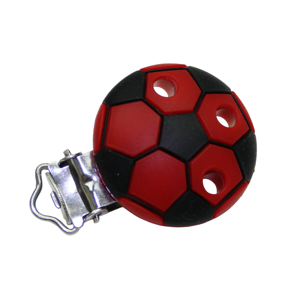 Befestigungsclip mit Fussballmotiv in der Farbe rot