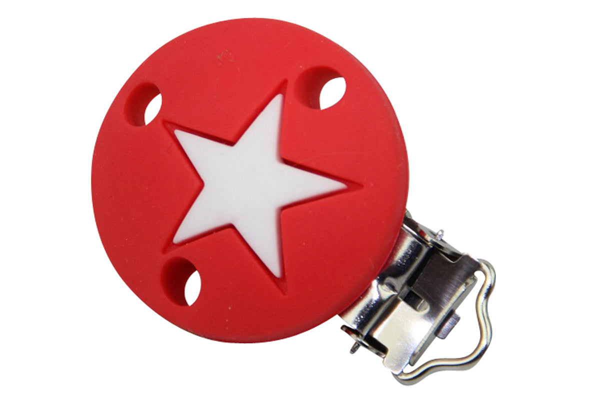 Befestigungsclip mit Sternmotiv in der Farbe rot