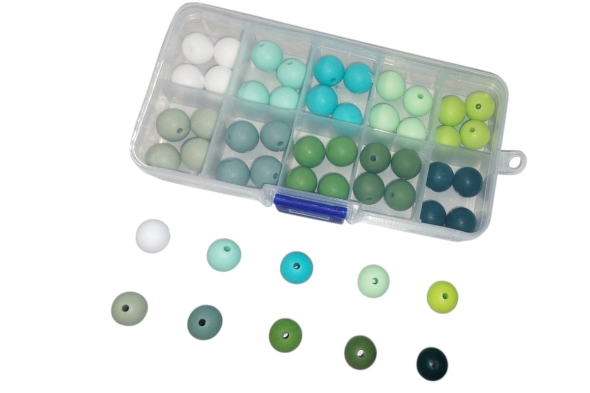 Définir des tons verts de perles en silicone 12 mm