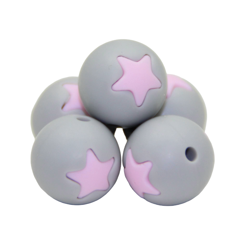 Silikonperle zum Basteln  mit Stern in grau und rosa