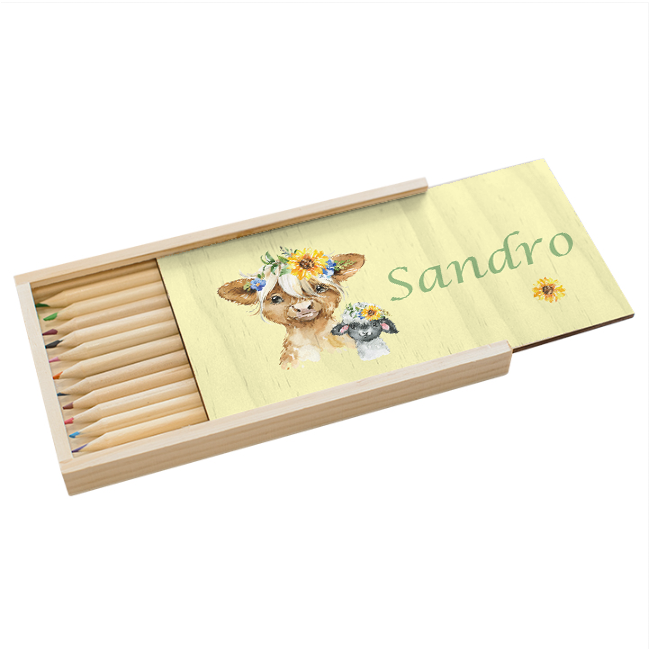 Stiftebox Holz Highlandtiere