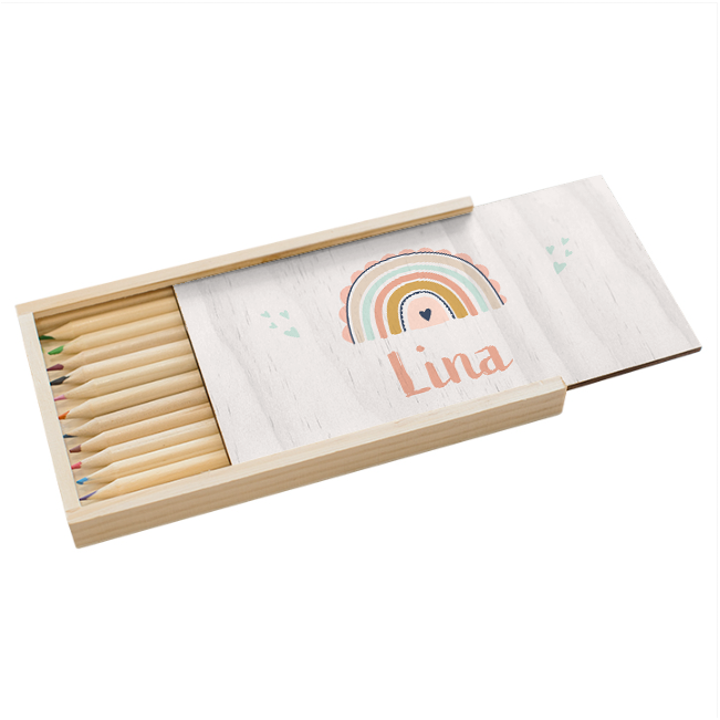 Stiftebox Holz Regenbogen