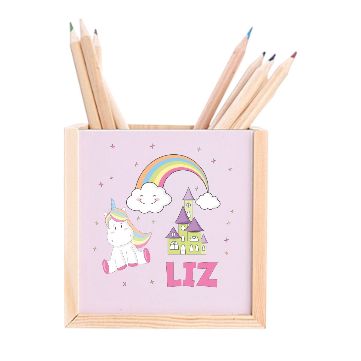Porte-stylo rose licorne