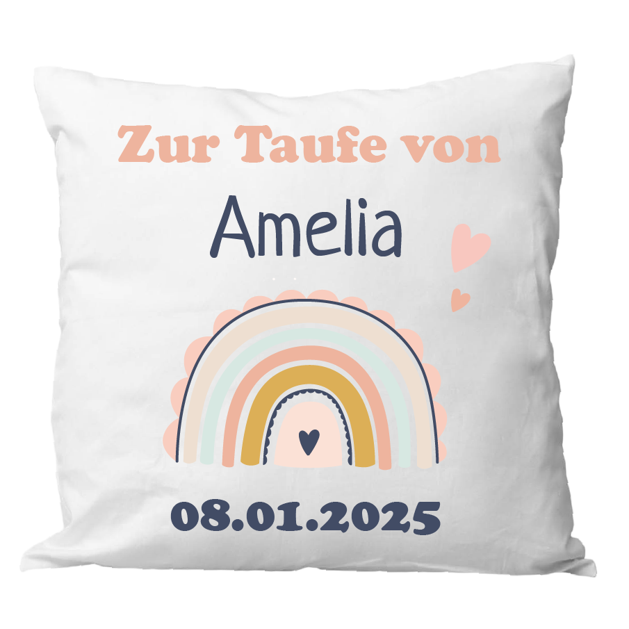Oreiller baptismal 40x40cm arc-en-ciel