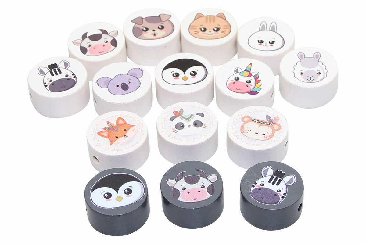 Perles de moteur tranches de têtes d'animaux blanches: gris