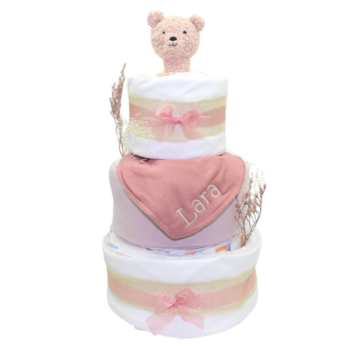 Diaper cake with rattle rose brown:white