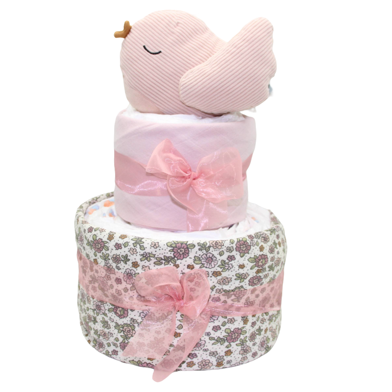 Winndeltorte mit Spieluhr in Vogelform als Geschenk zur Geburt