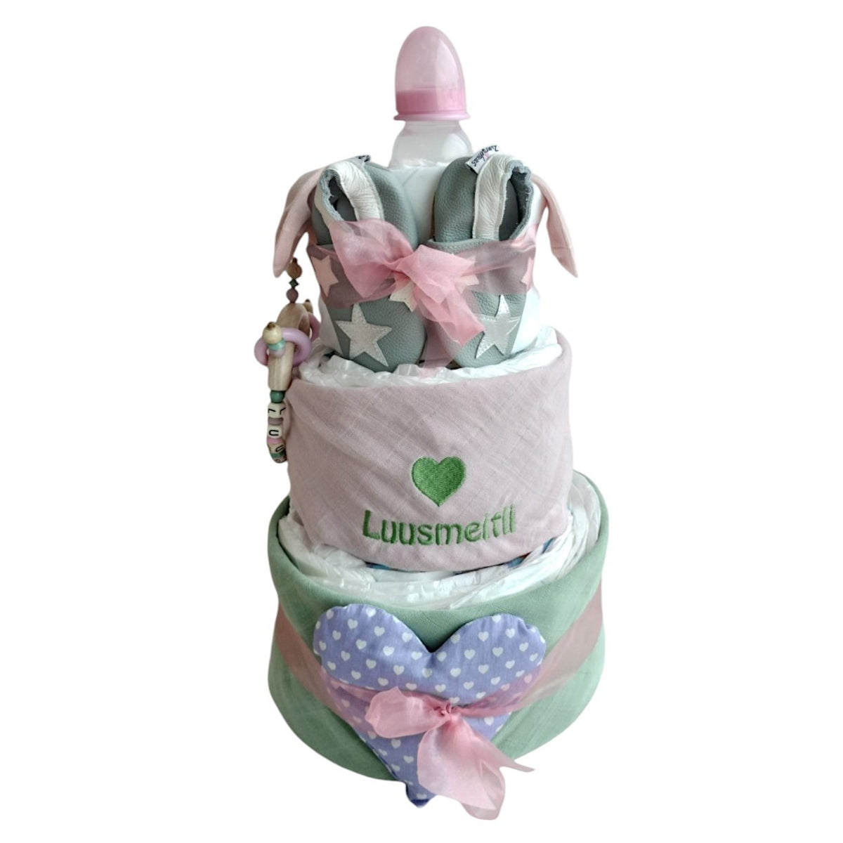 Windeltorte Nuscheli rosebraun:lindgrün