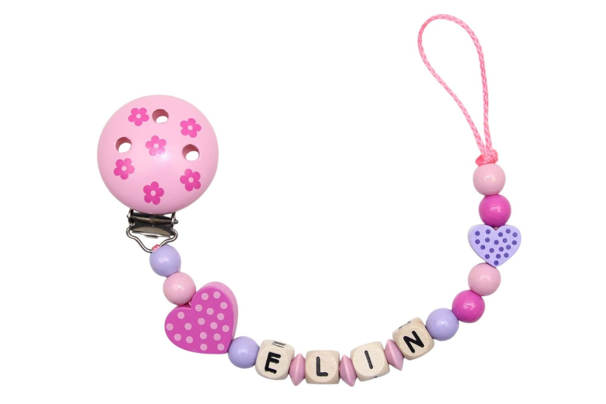 Nuggikette avec nom daUmen Heart Lilac: Pastel Pink