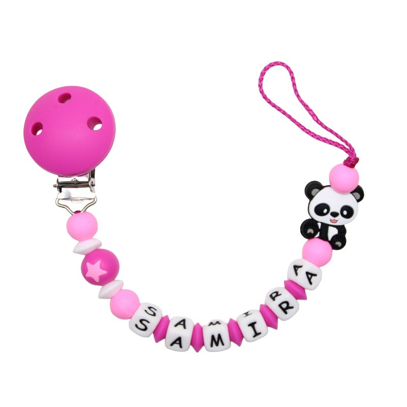 Nuggikette Silicone avec nom Panda Pink: White