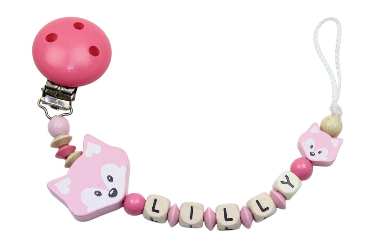 Nuggikette avec nom fuchsduo pastel rose: rose
