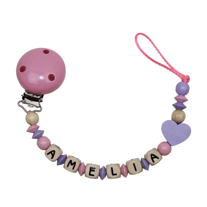 Nuggikette avec nom coeur lilas: pastel rose