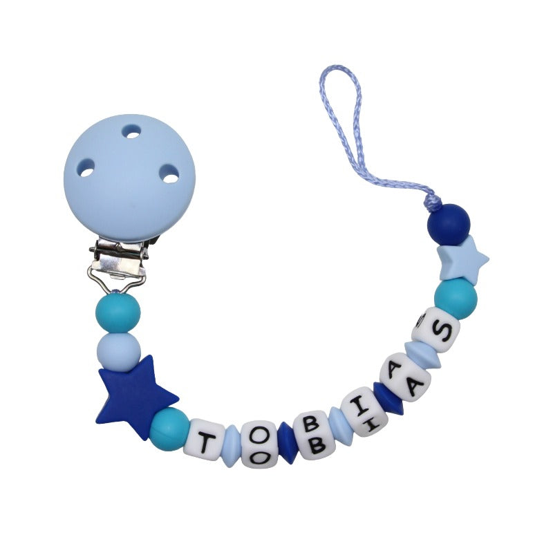 Nuggikette Silicone With Name Stars Scubablau: Blue pastel