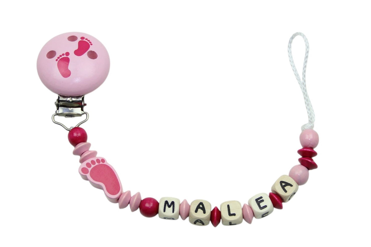 Nuggikette mit Name Füsschen pastellrosa:geranienpink