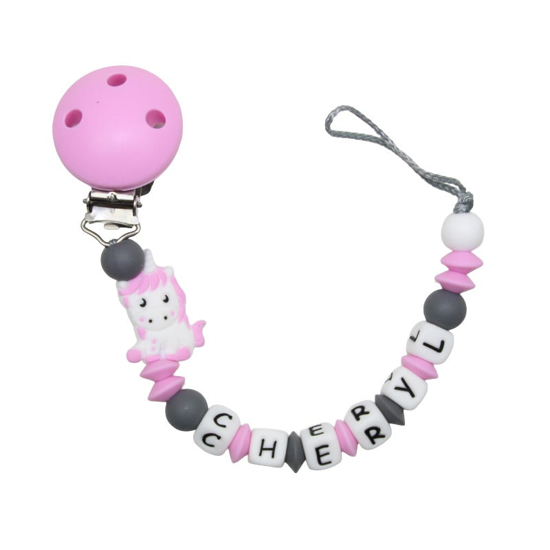 Nuggikette Silicone avec nom Unicorn: Star Pearls Delated Pink: Gray