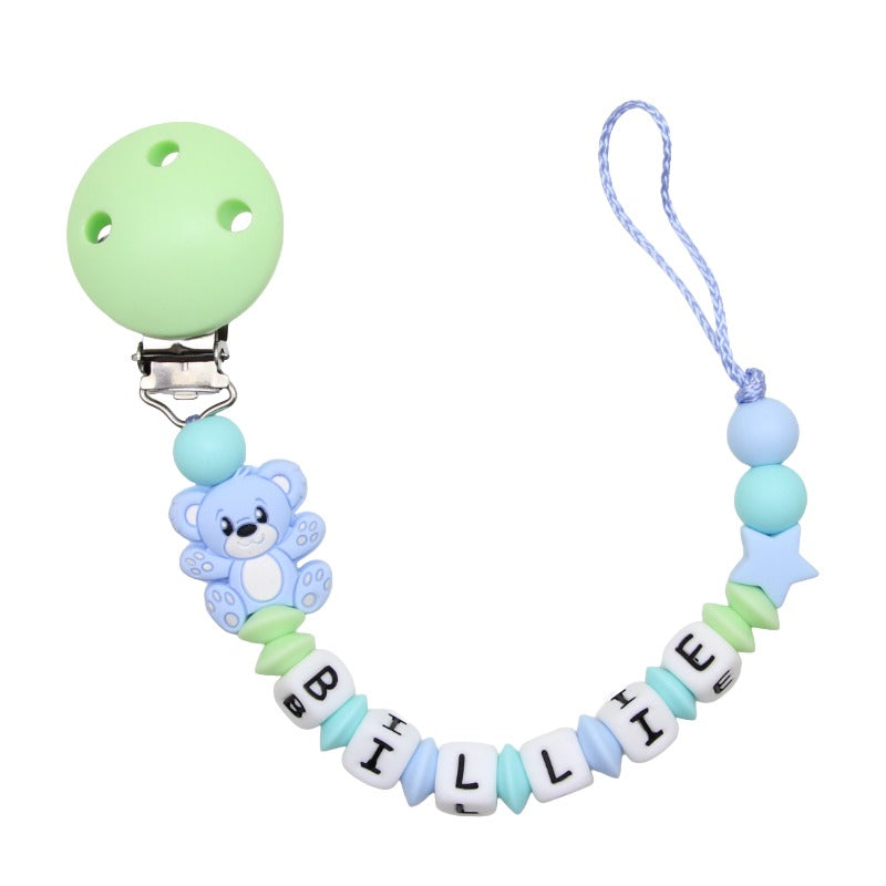 Nuggikette Silikon mit Name Teddy pastellblau:hellgrün