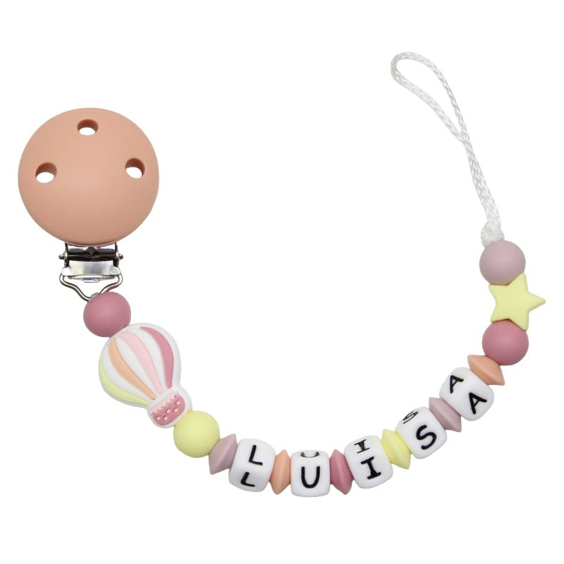 Nuggikette Silikon mit Name Heissluftballon pfirsich:rose