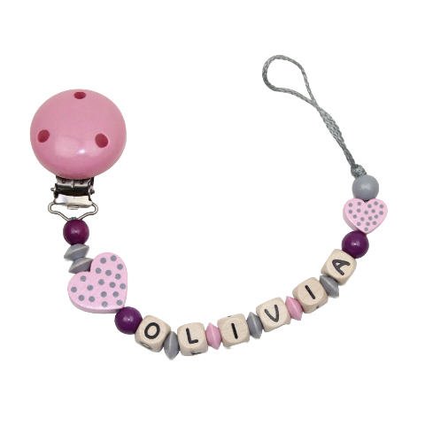 Nuggikette avec nom daUmen coeur pastel rose: violet foncé