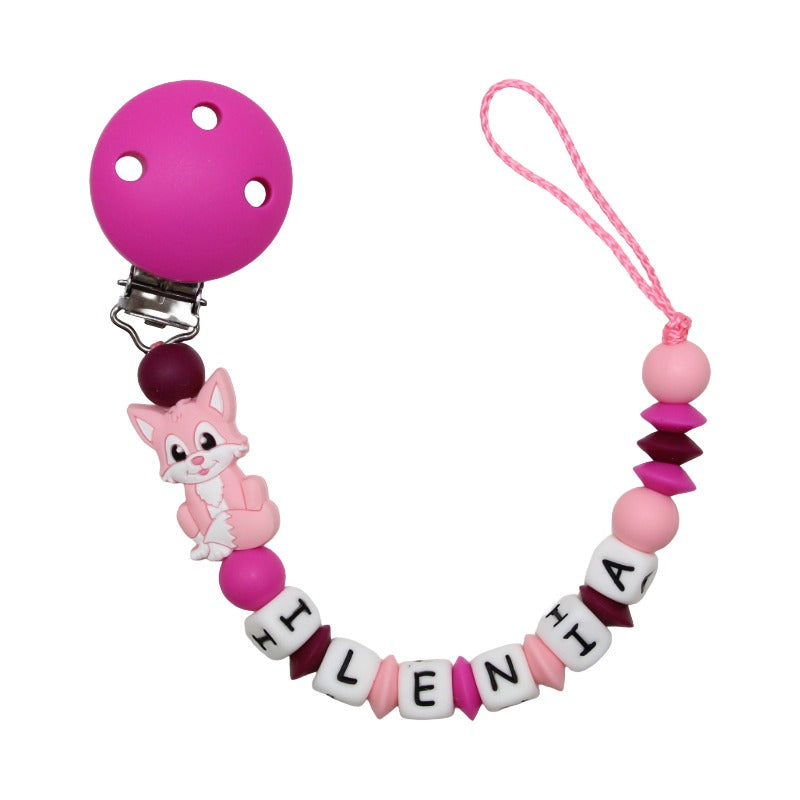 Nuggikette Silicone avec nom renard rose foncé