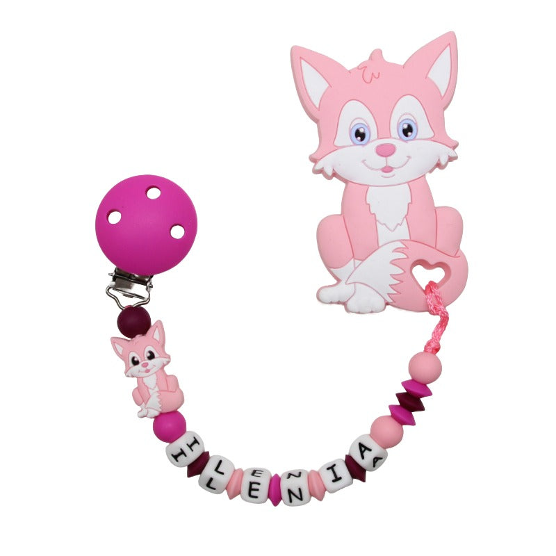 Nuggikette Silikon mit Name und Anhänger Fuchs dunkelpink