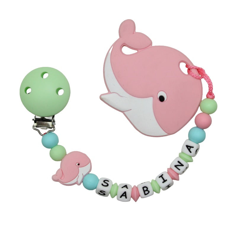 Nuggikette Silicone avec nom et remorque baleine pastel rose