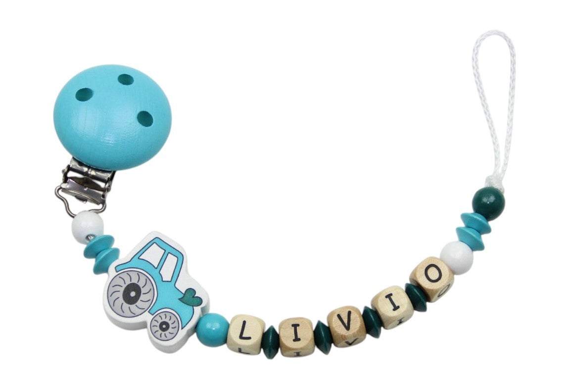 Nuggikette avec nom tracteur turquoise