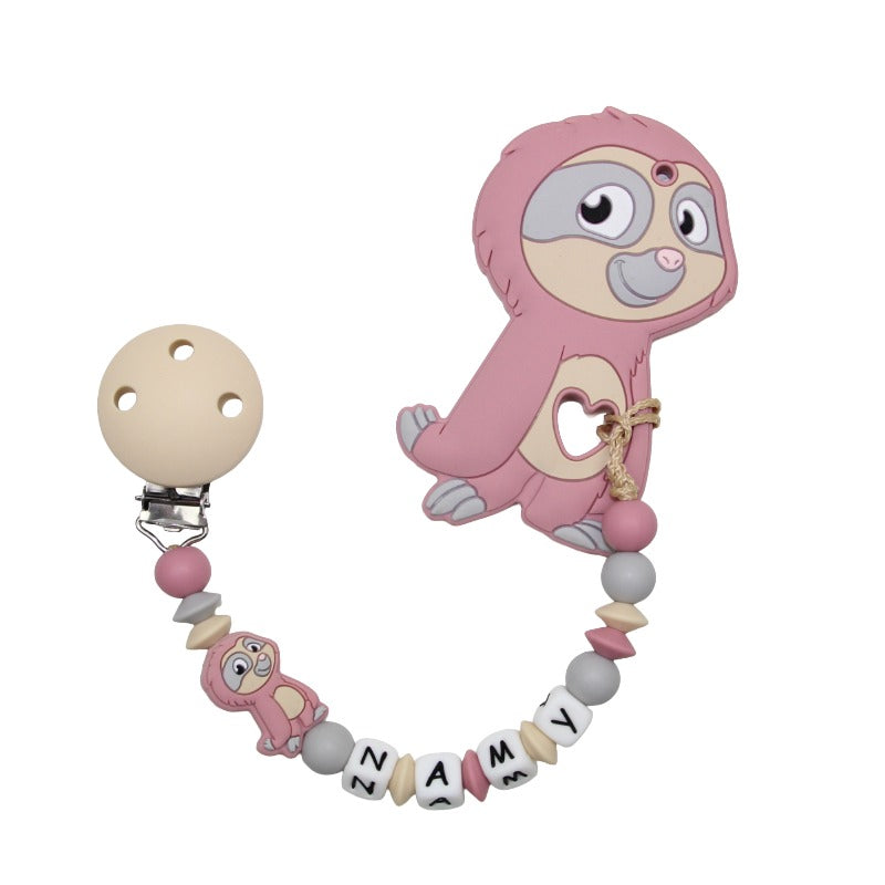 Nuggikette Silikon mit Name und Anhänger Faultier blush:beige