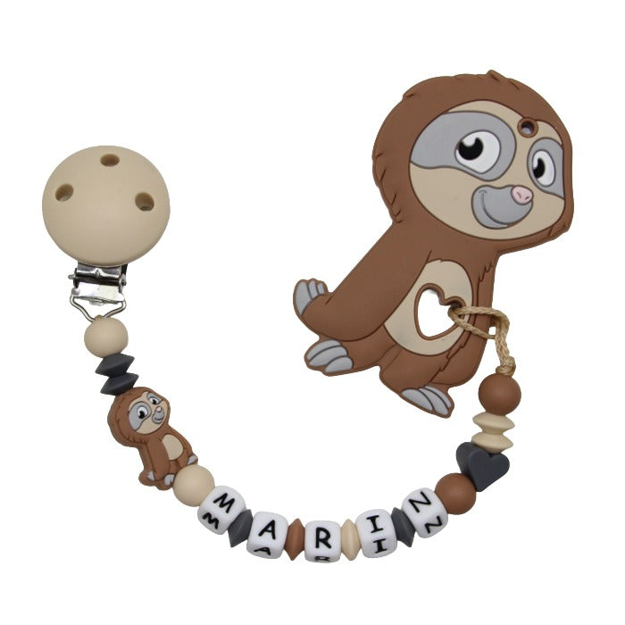 Nuggikette Silicone avec nom et remorque paresseux Gris: Camel